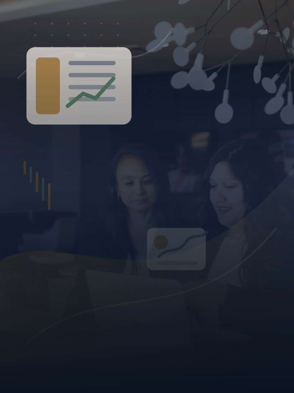 Text-free bookkeeping ledger illustration in a professional advisory setting