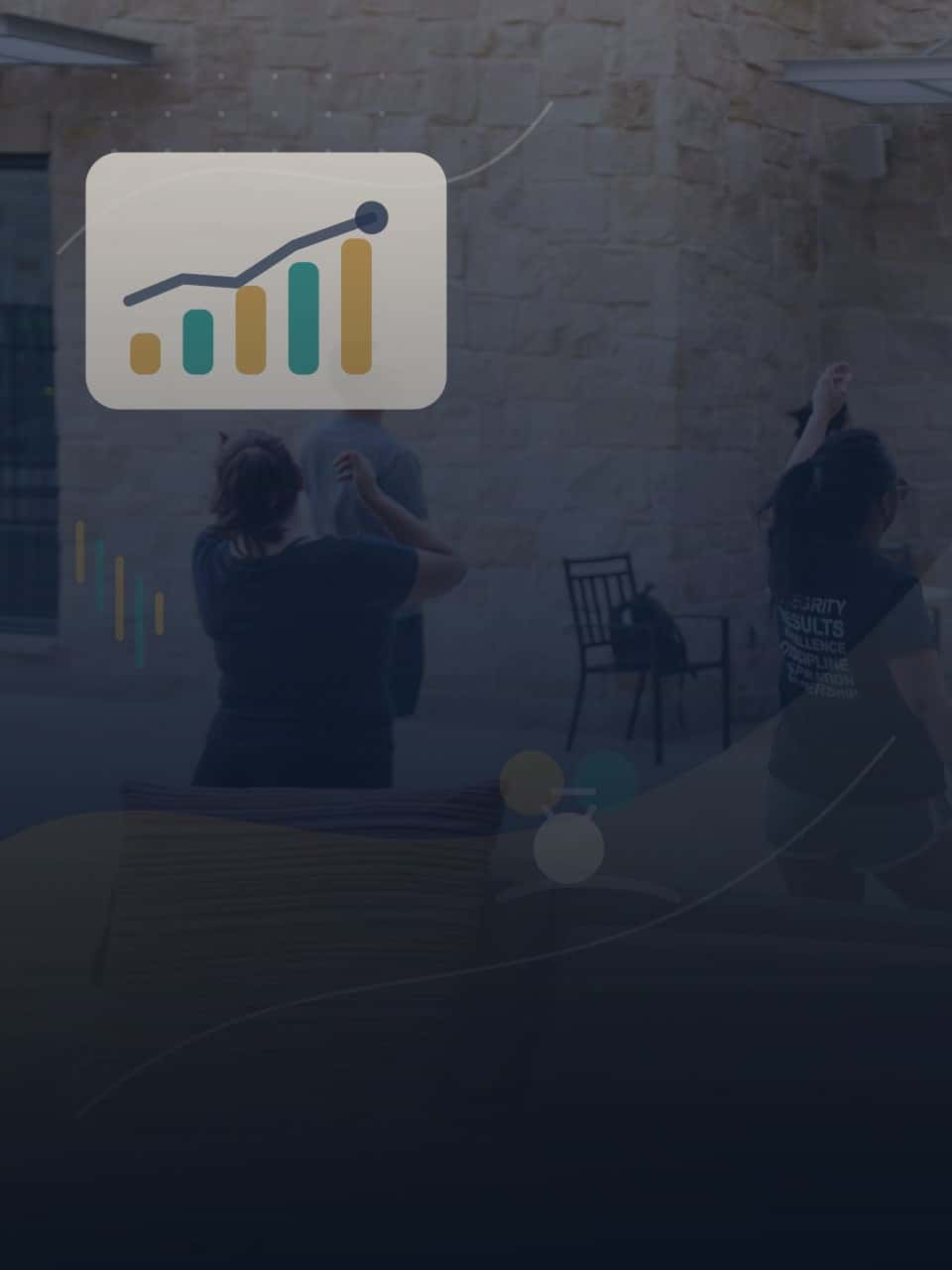 Text-free cash flow dashboard illustration in a professional advisory setting